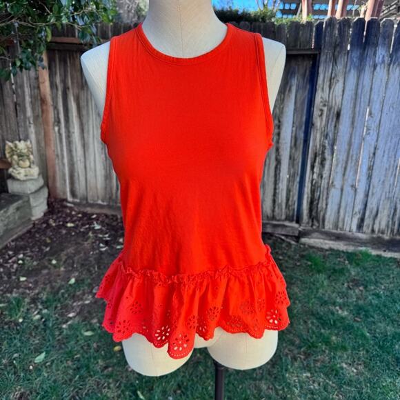 J Crew Eyelet Hem Tank Top In Red Orange Women's Size XS - Picture 1 of 7